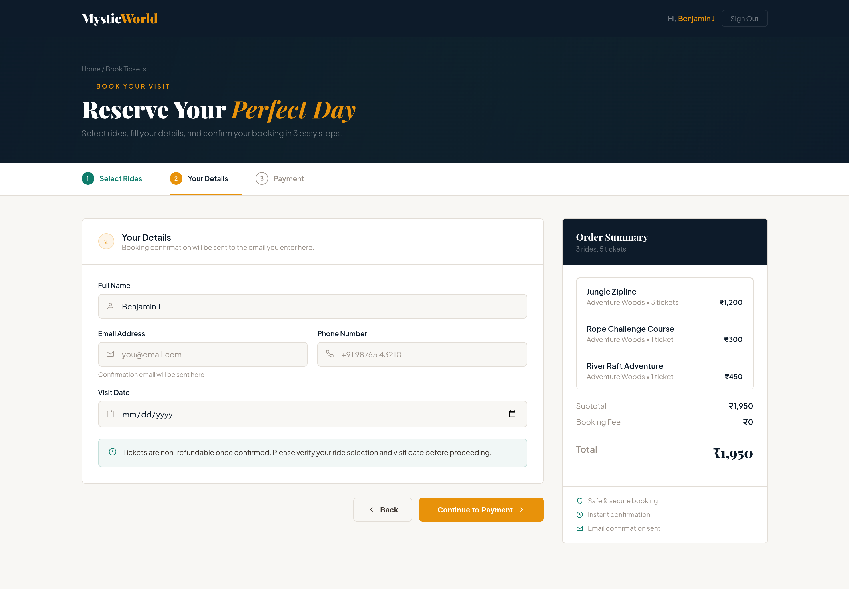 Booking Page